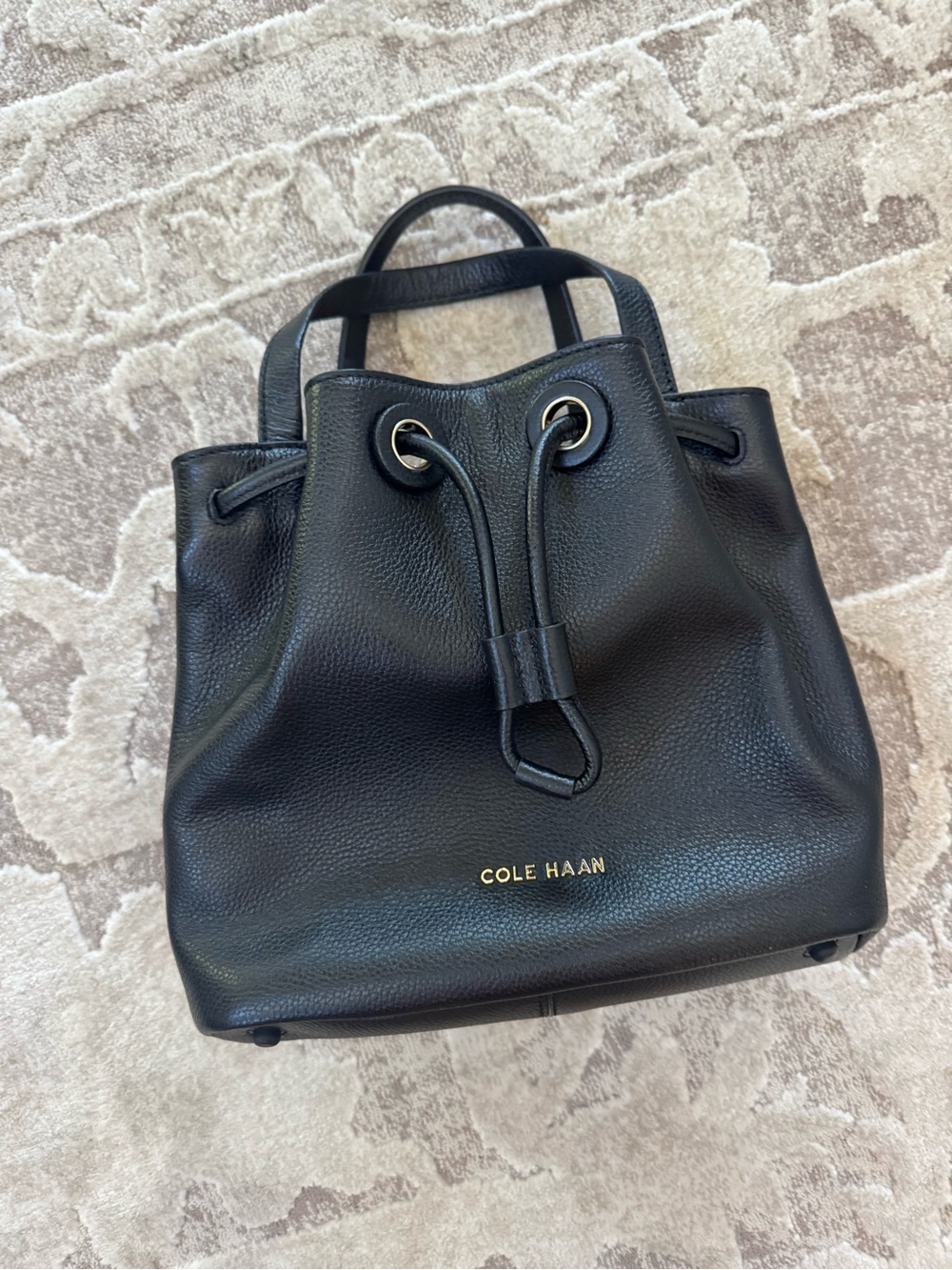 Cole Haan Black Pebbled Leather Drawstring Tote
